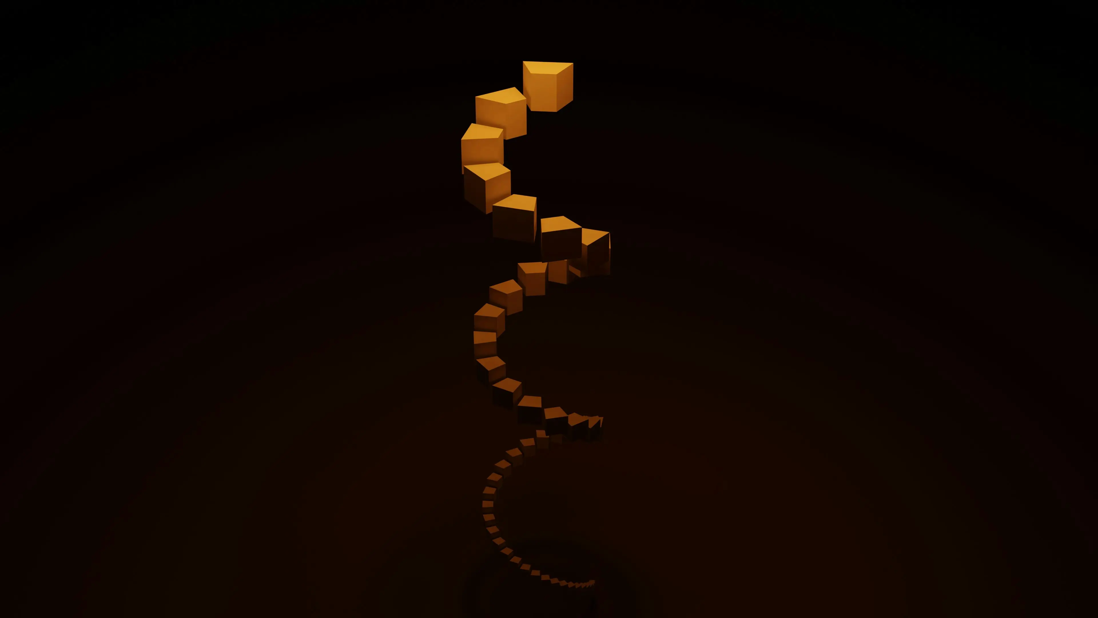 Spiral of orange blocks on a dark background